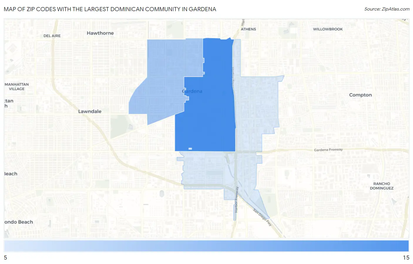 Zip Codes with the Largest Dominican Community in Gardena Map