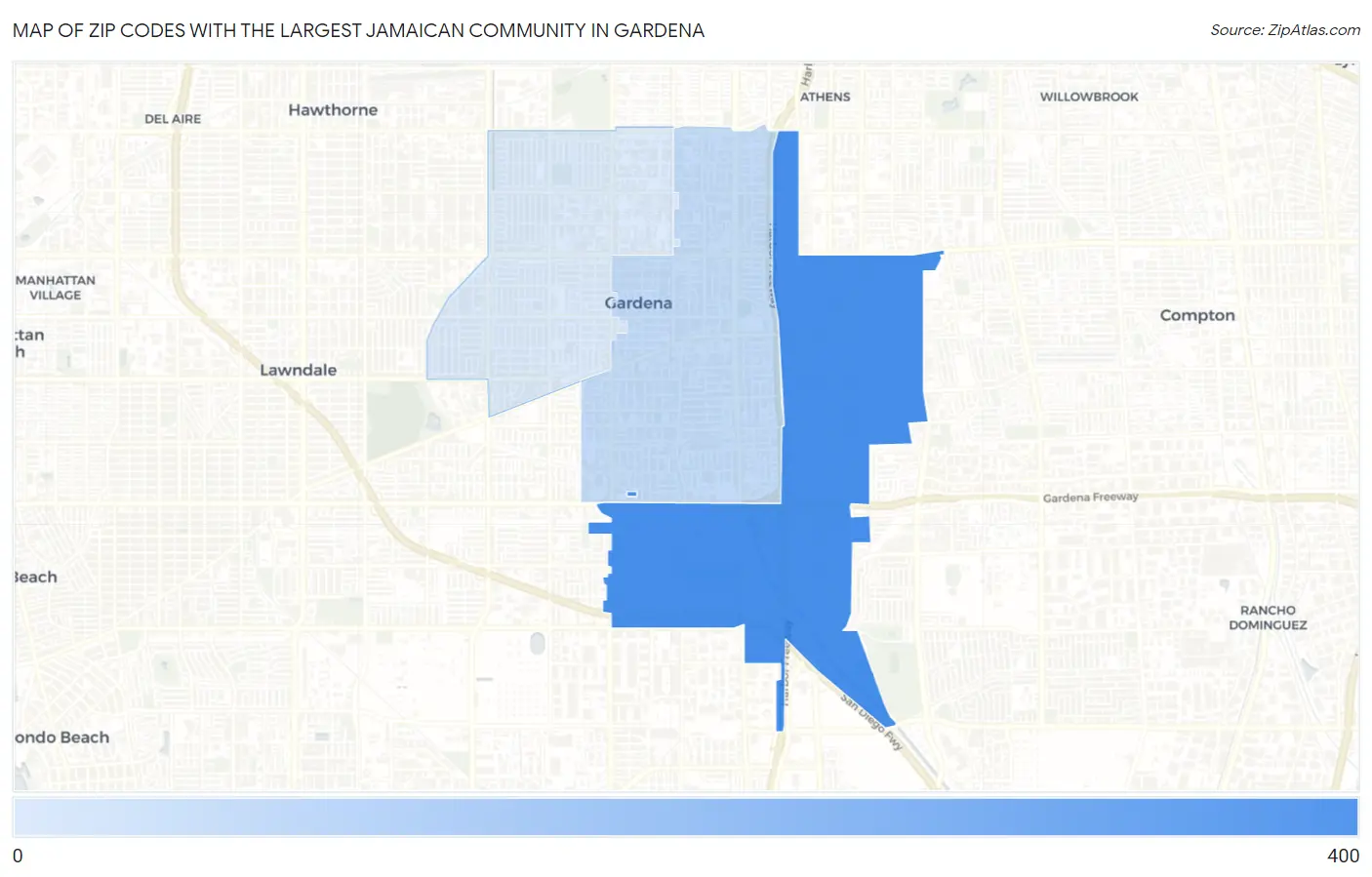 Zip Codes with the Largest Jamaican Community in Gardena Map