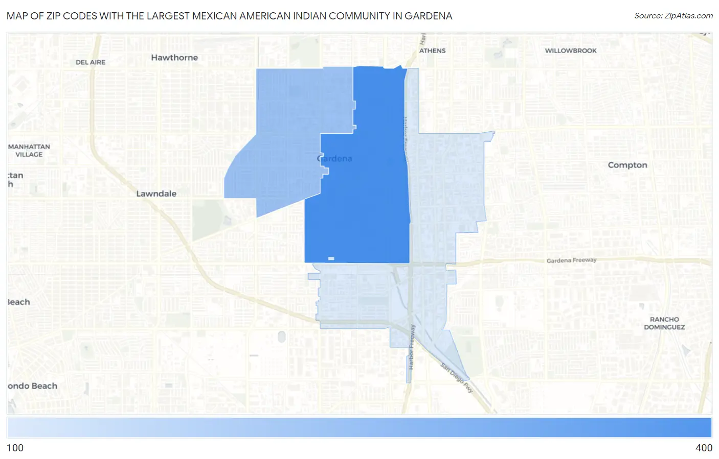 Zip Codes with the Largest Mexican American Indian Community in Gardena Map