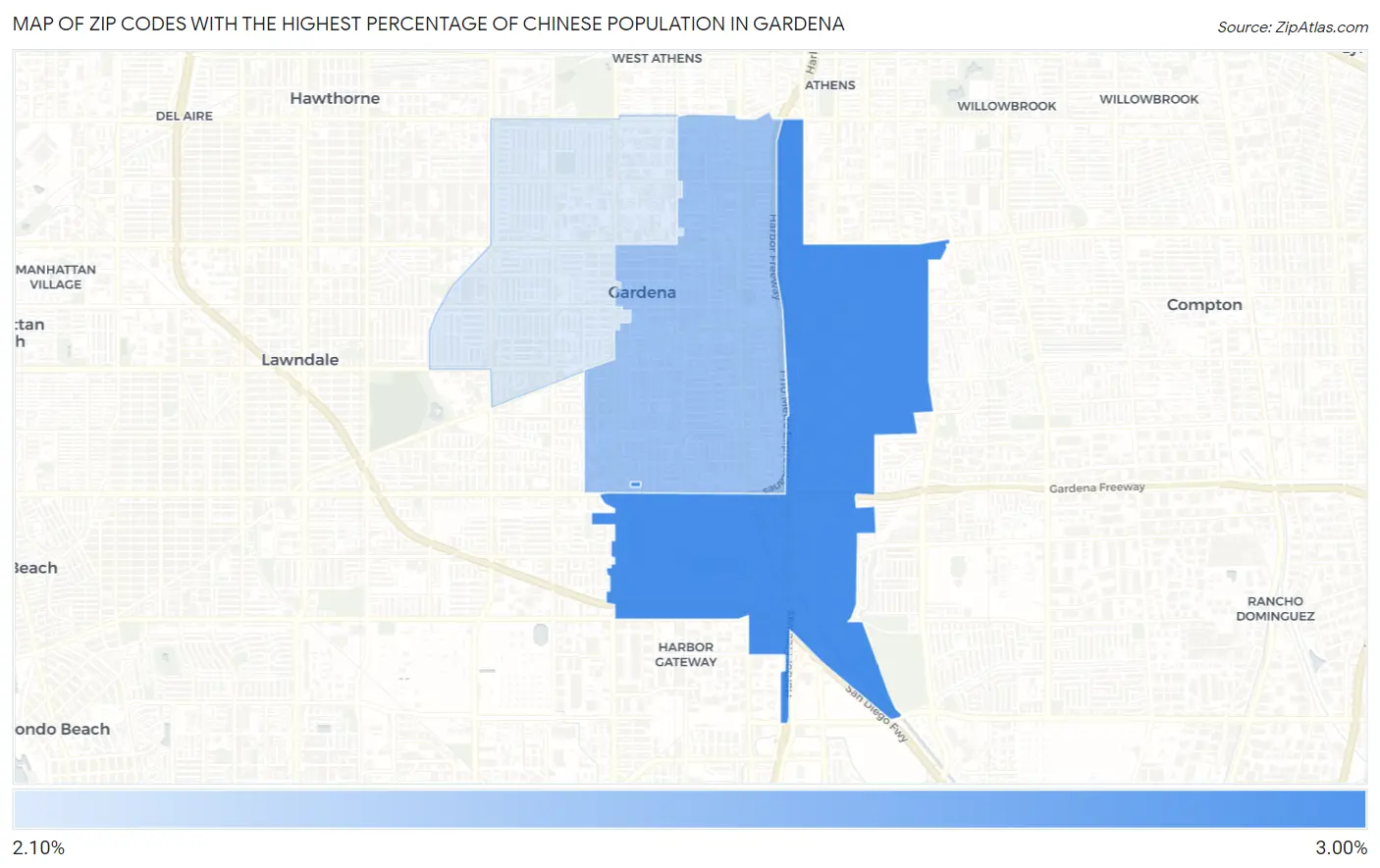 Zip Codes with the Highest Percentage of Chinese Population in Gardena Map