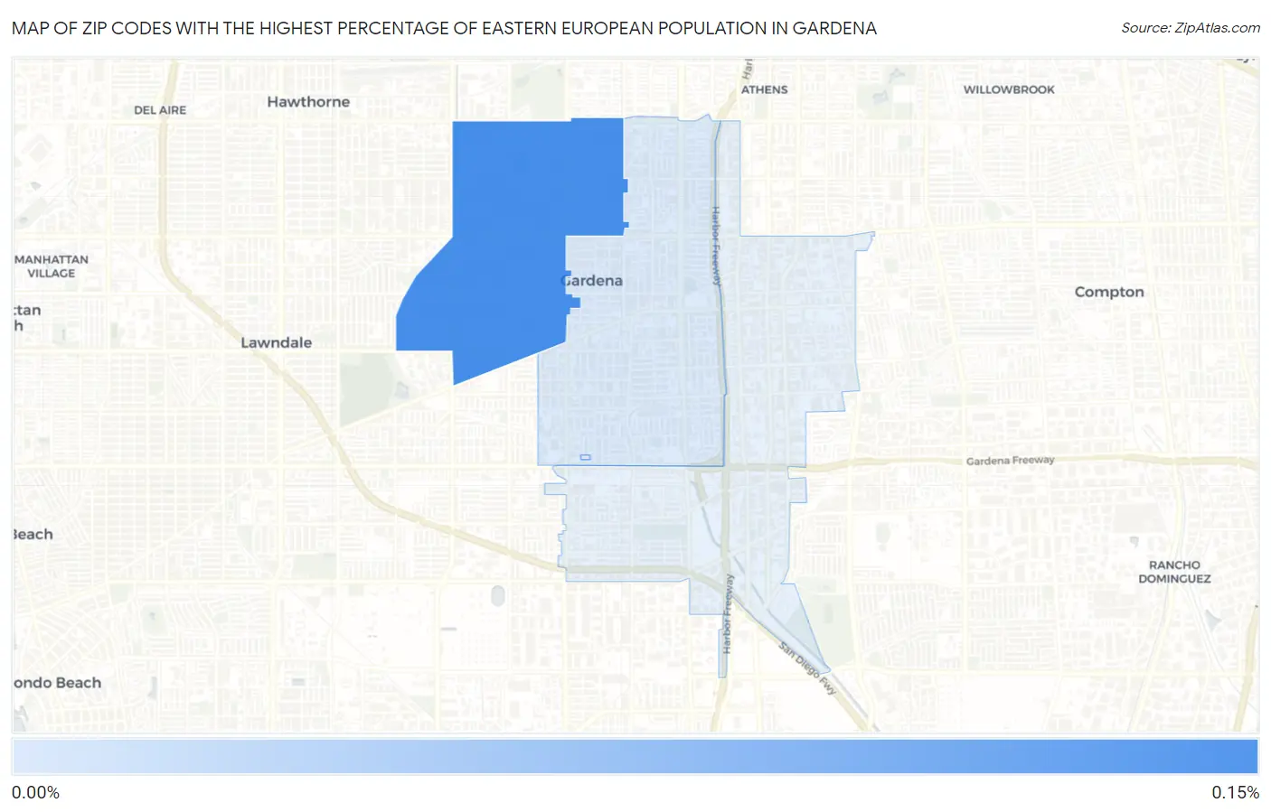 Zip Codes with the Highest Percentage of Eastern European Population in Gardena Map