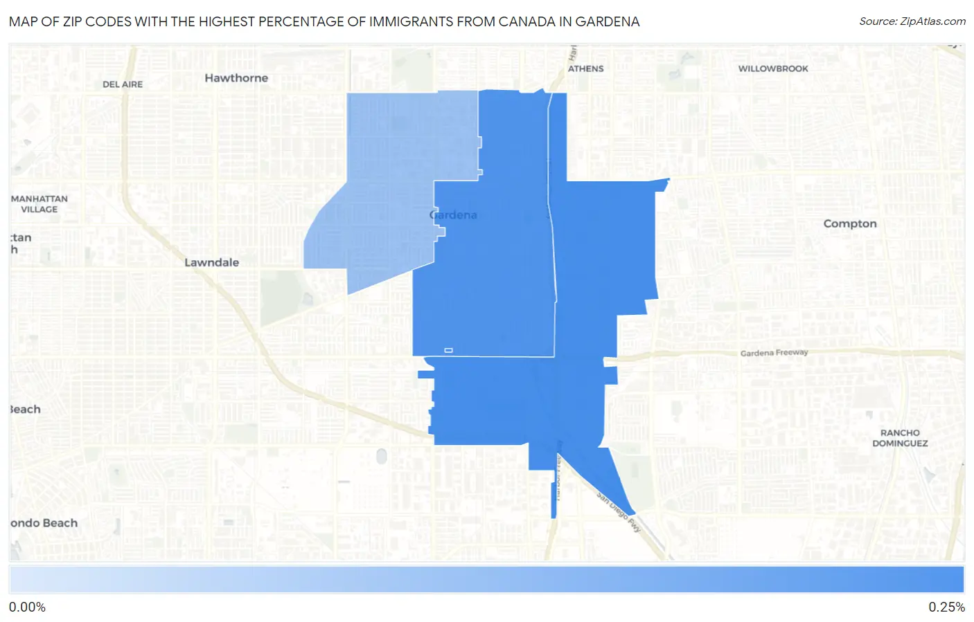 Zip Codes with the Highest Percentage of Immigrants from Canada in Gardena Map