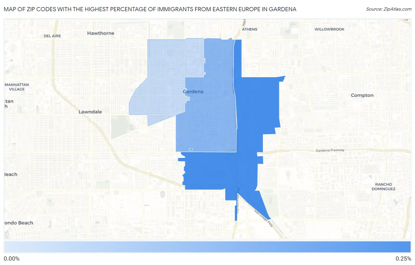 Zip Codes with the Highest Percentage of Immigrants from Eastern Europe in Gardena Map