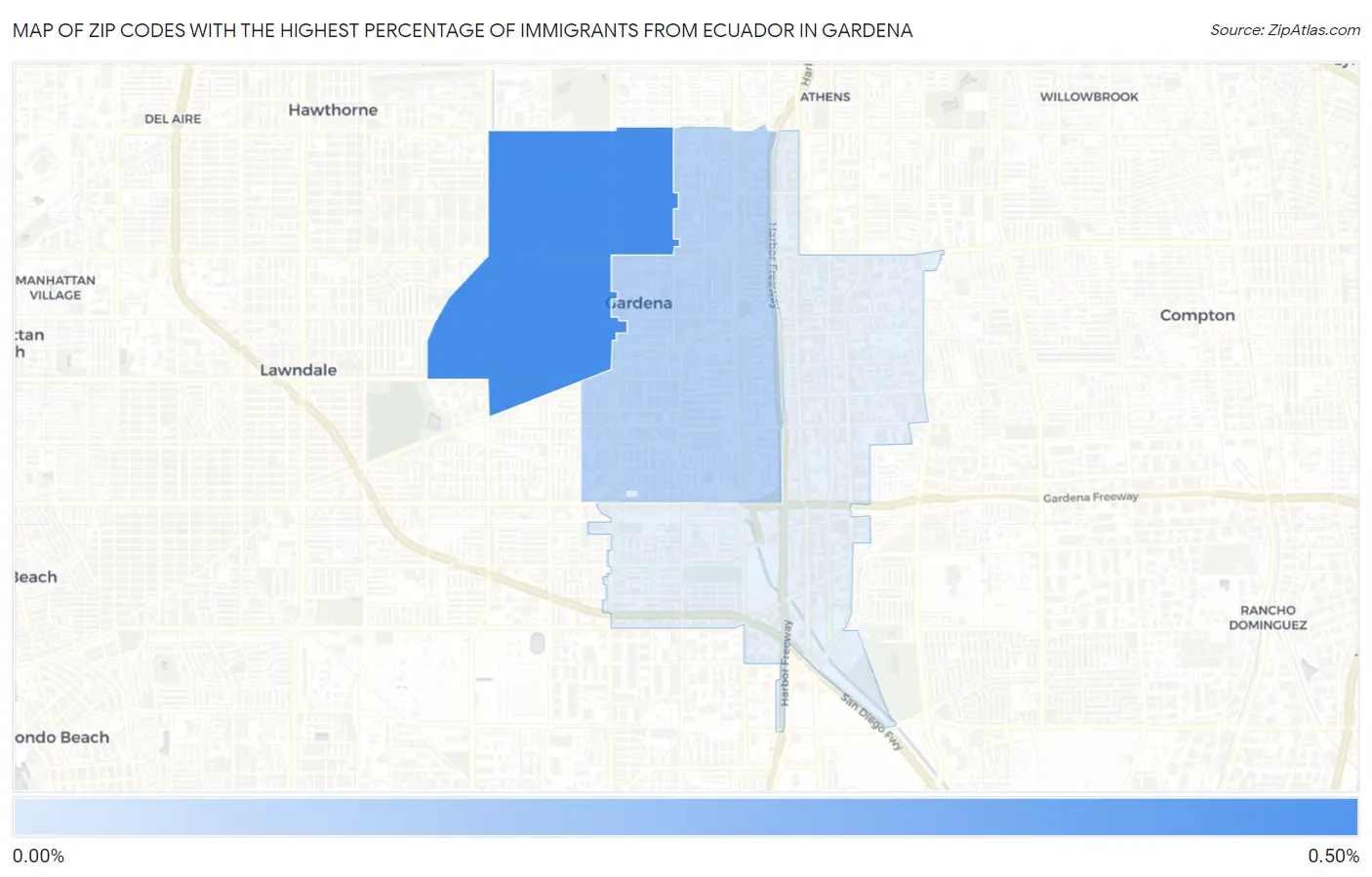 Zip Codes with the Highest Percentage of Immigrants from Ecuador in Gardena Map