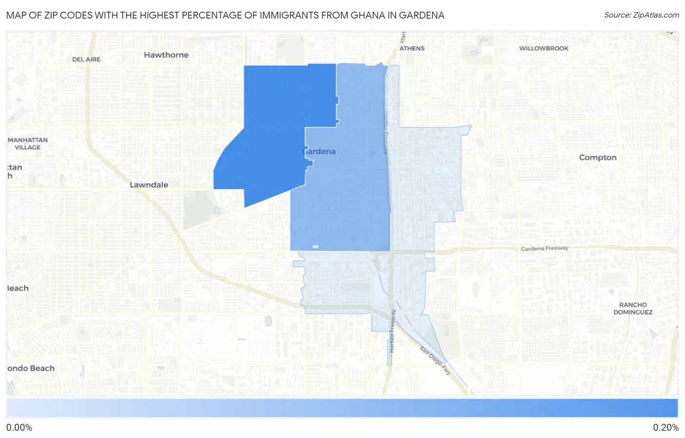 Zip Codes with the Highest Percentage of Immigrants from Ghana in Gardena Map