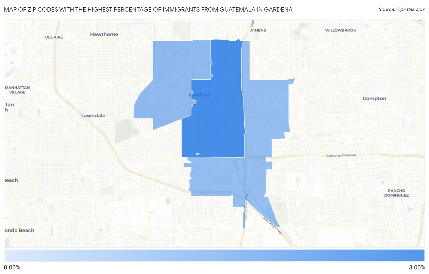 Zip Codes with the Highest Percentage of Immigrants from Guatemala in Gardena Map