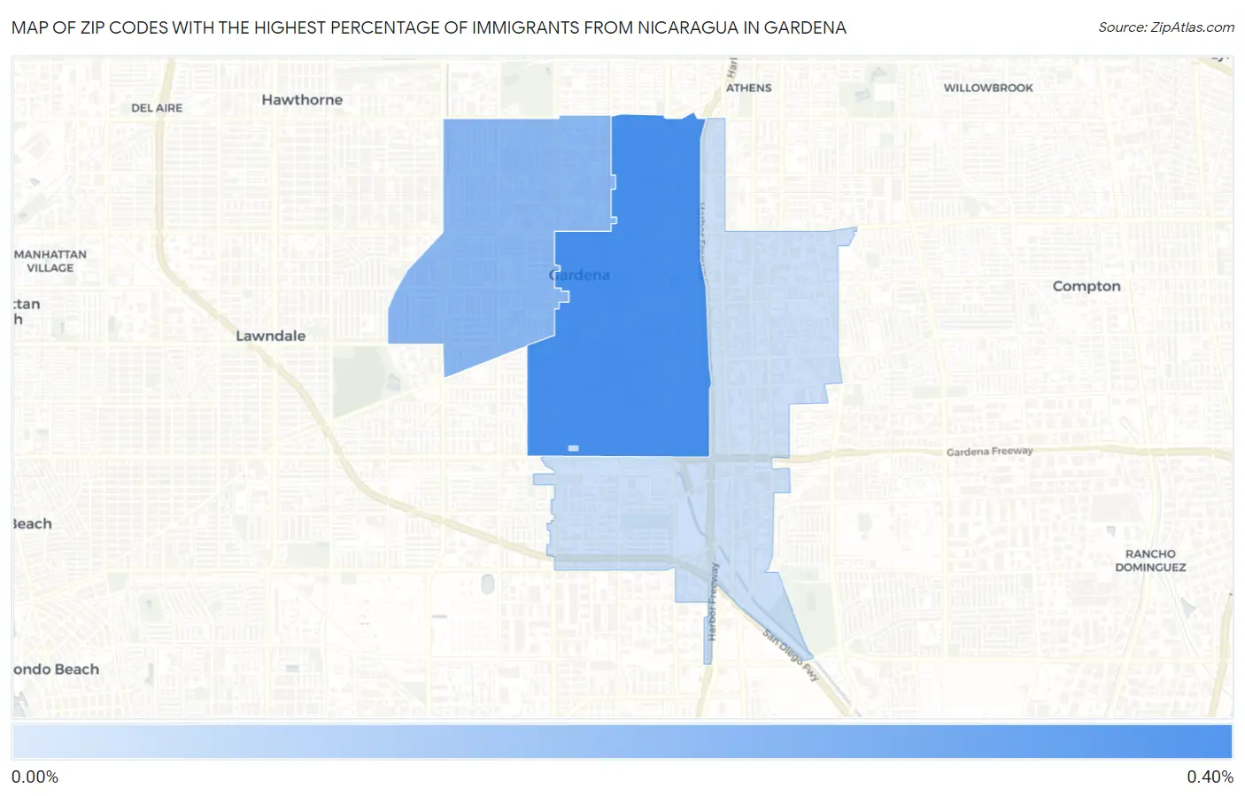 Zip Codes with the Highest Percentage of Immigrants from Nicaragua in Gardena Map