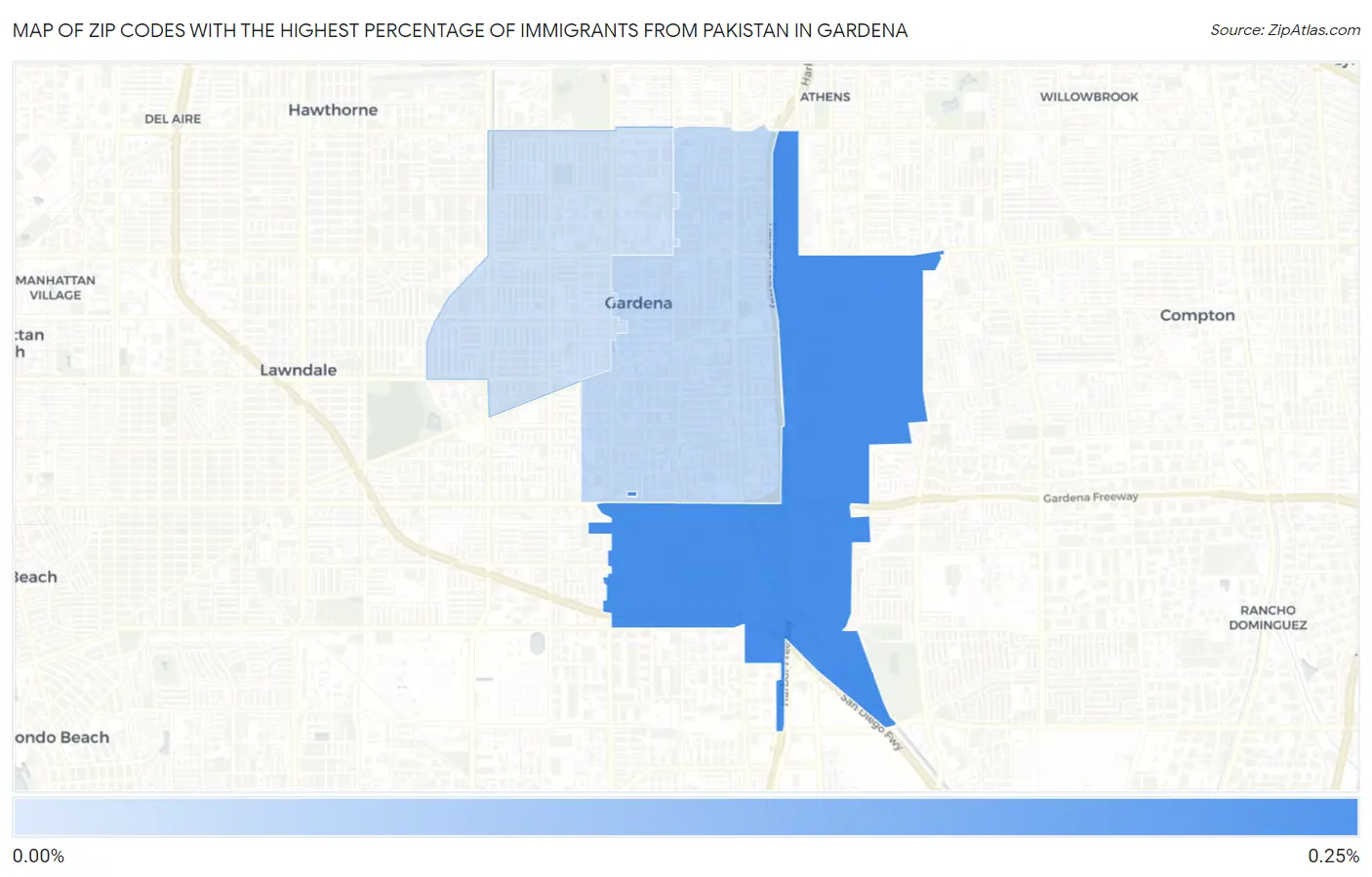 Zip Codes with the Highest Percentage of Immigrants from Pakistan in Gardena Map