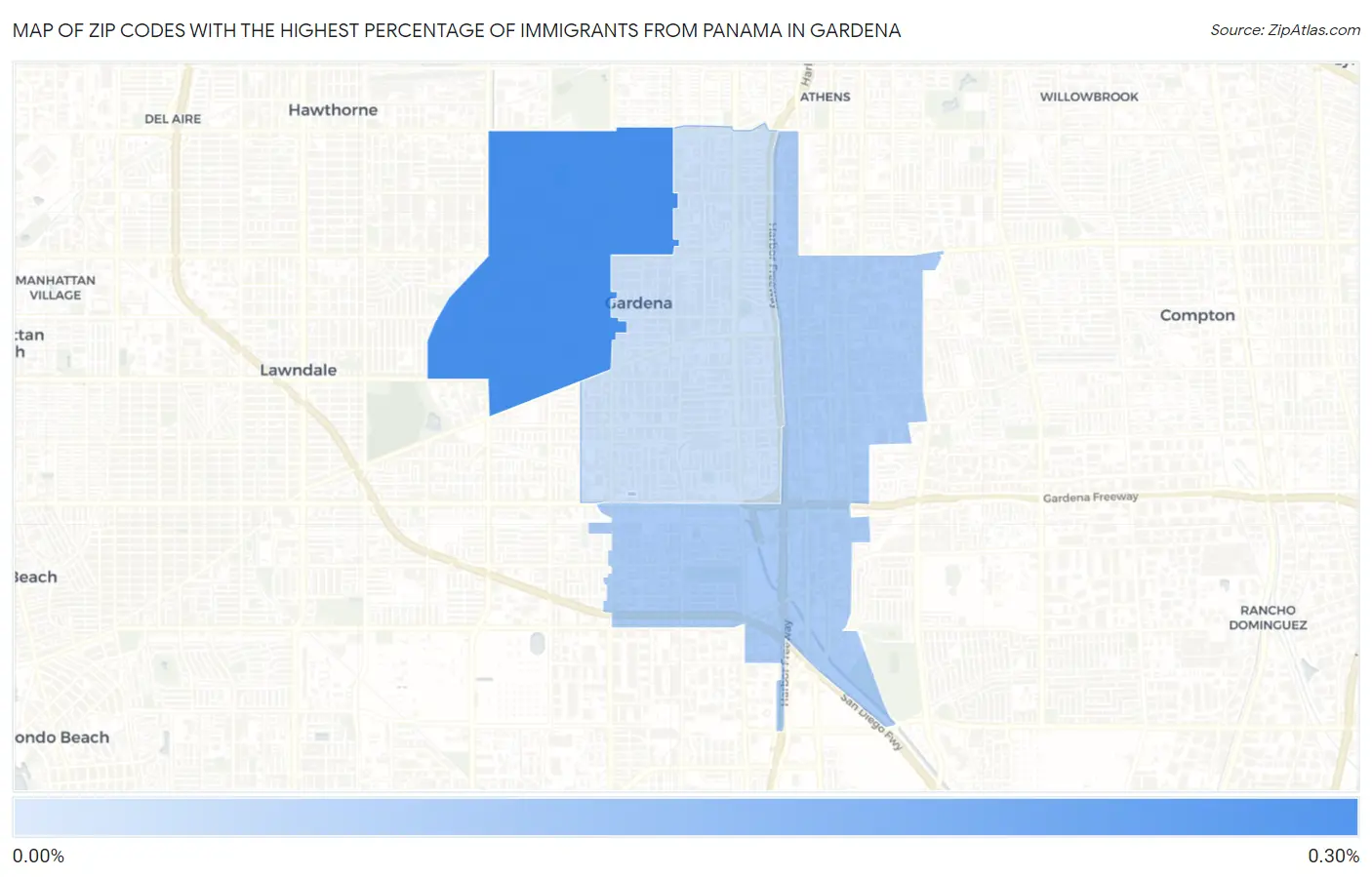 Zip Codes with the Highest Percentage of Immigrants from Panama in Gardena Map