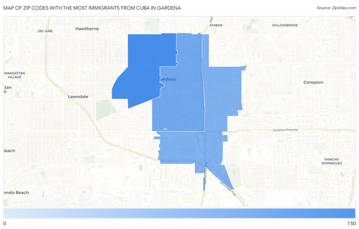 Zip Codes with the Most Immigrants from Cuba in Gardena Map