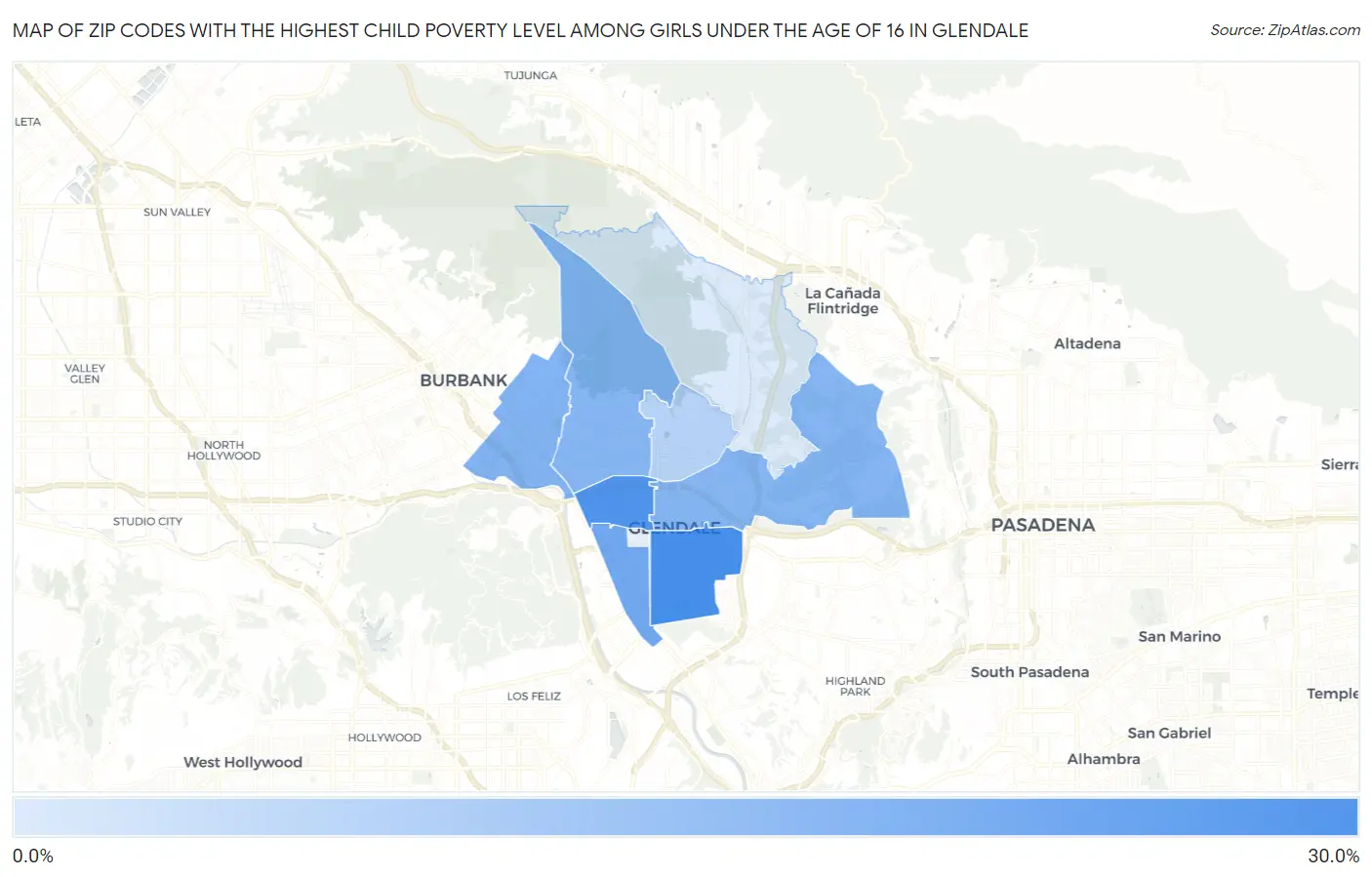 Zip Codes with the Highest Child Poverty Level Among Girls Under the Age of 16 in Glendale Map