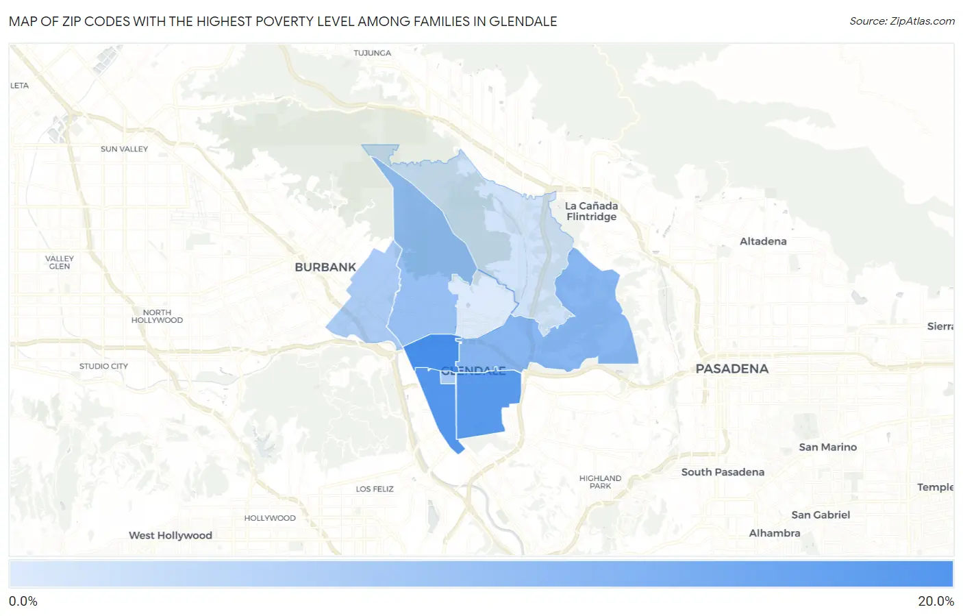 Zip Codes with the Highest Poverty Level Among Families in Glendale Map