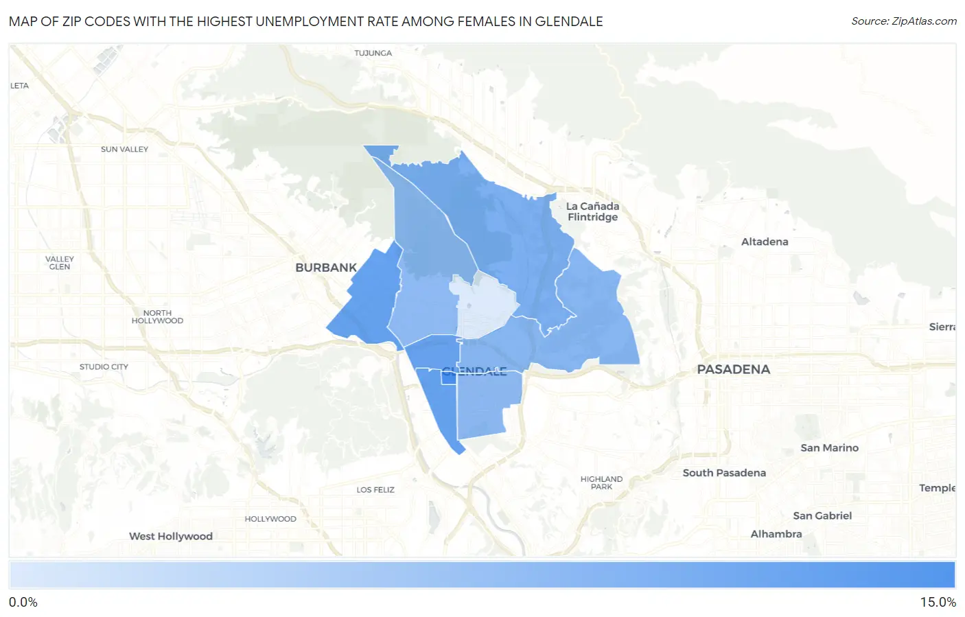 Zip Codes with the Highest Unemployment Rate Among Females in Glendale Map