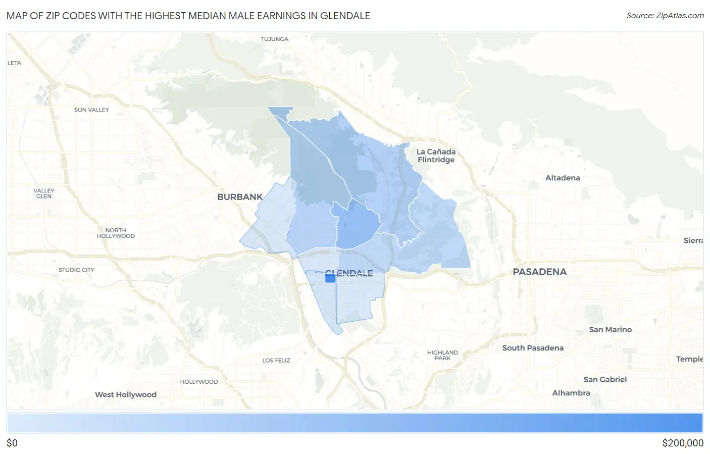 Zip Codes with the Highest Median Male Earnings in Glendale Map