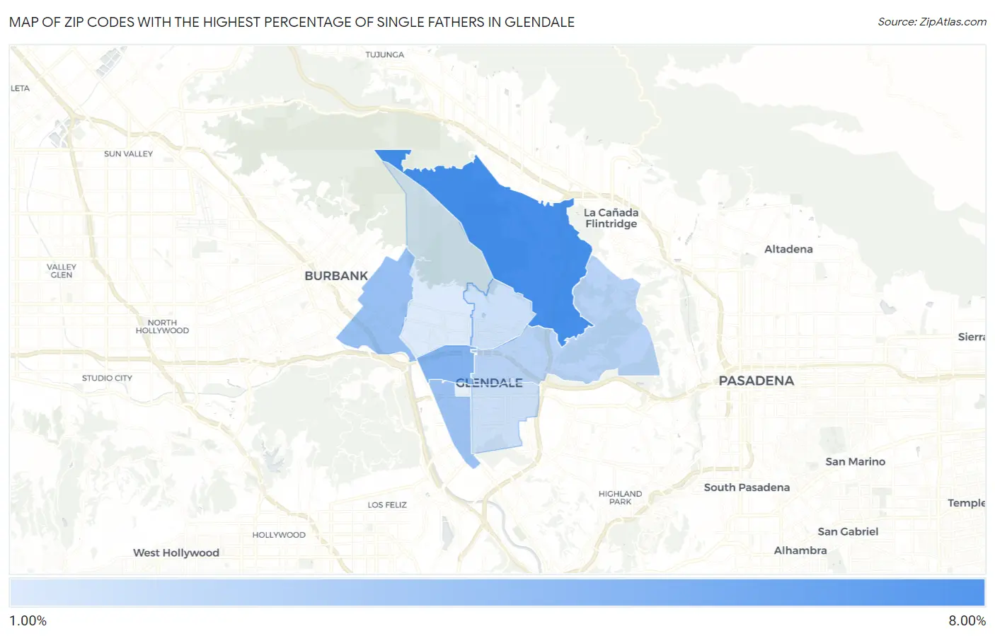 Zip Codes with the Highest Percentage of Single Fathers in Glendale Map