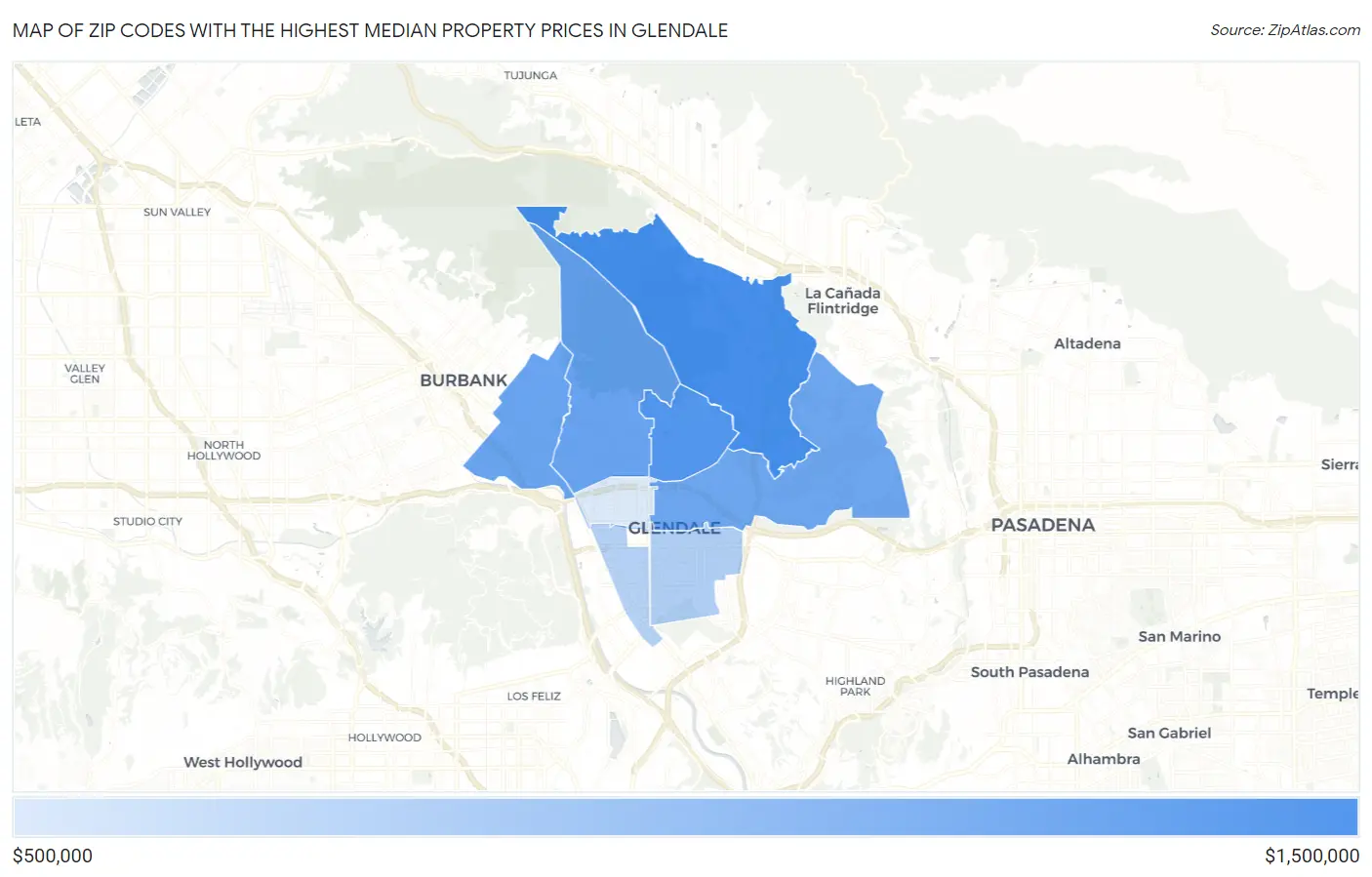 Zip Codes with the Highest Median Property Prices in Glendale Map