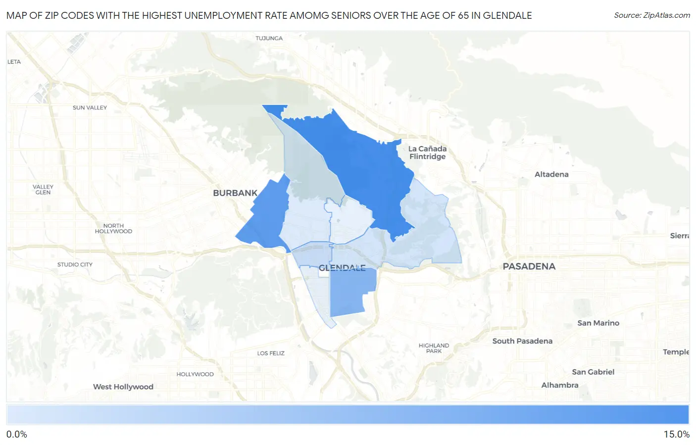 Zip Codes with the Highest Unemployment Rate Amomg Seniors Over the Age of 65 in Glendale Map