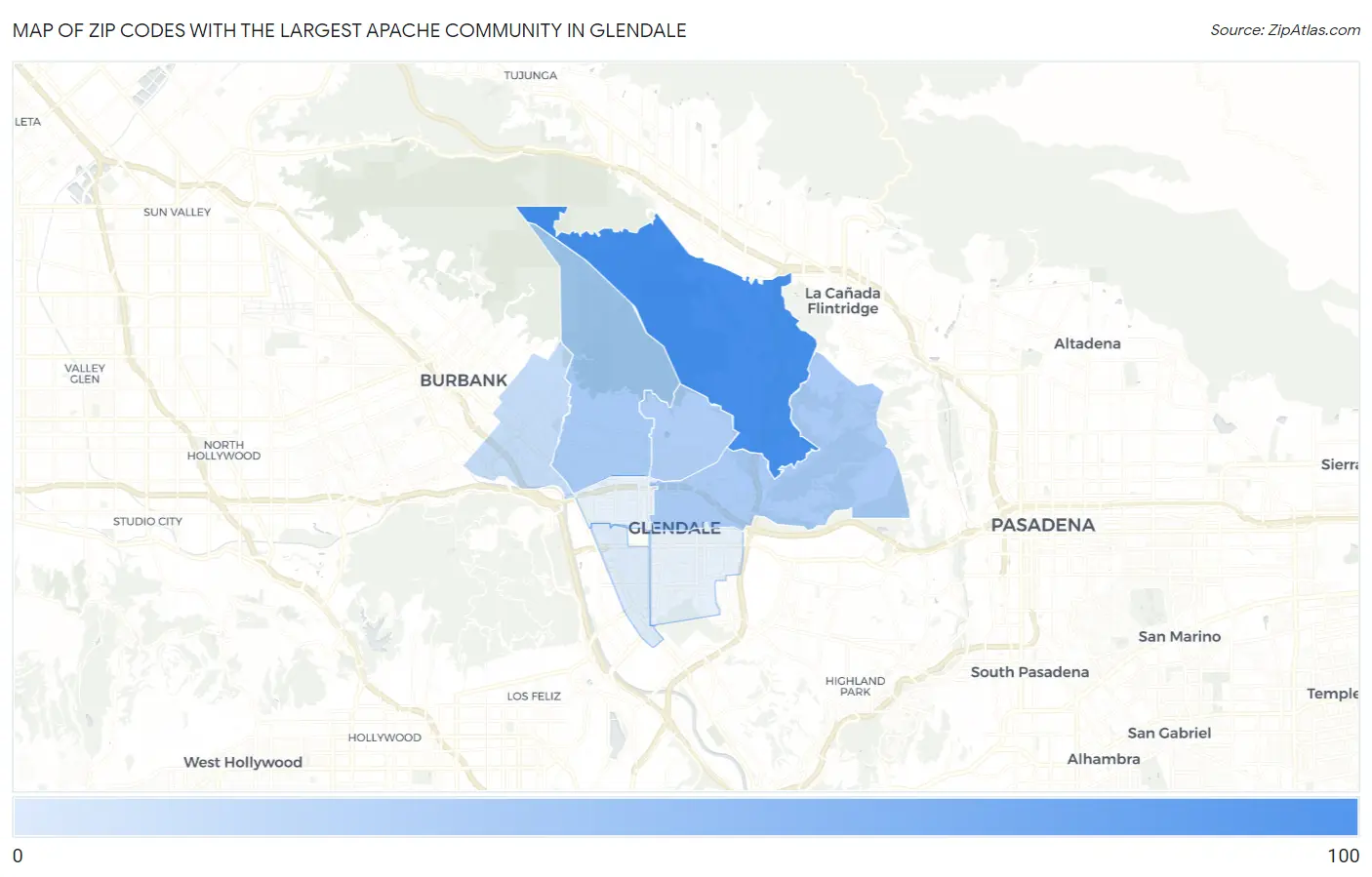 Zip Codes with the Largest Apache Community in Glendale Map