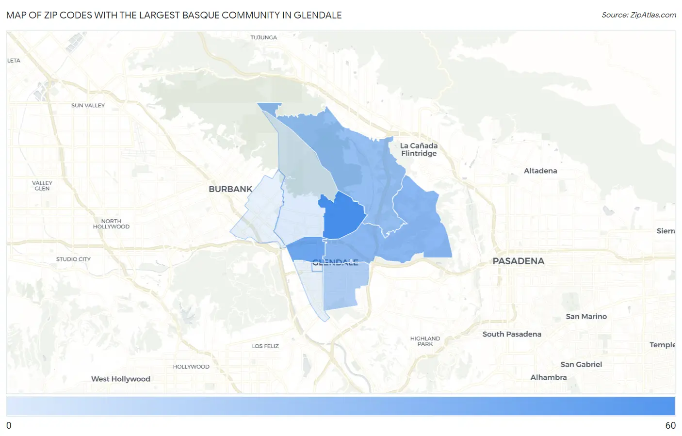 Zip Codes with the Largest Basque Community in Glendale Map