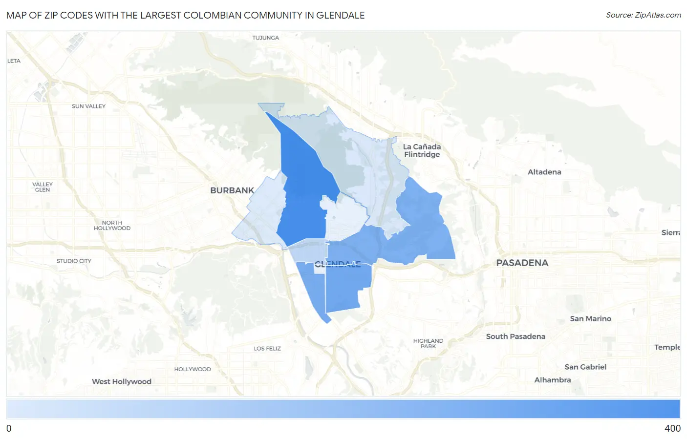 Zip Codes with the Largest Colombian Community in Glendale Map