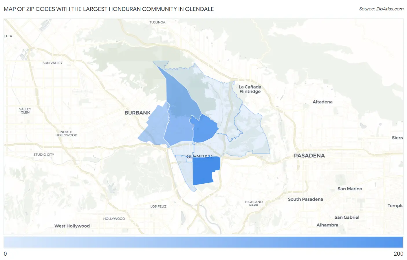 Zip Codes with the Largest Honduran Community in Glendale Map