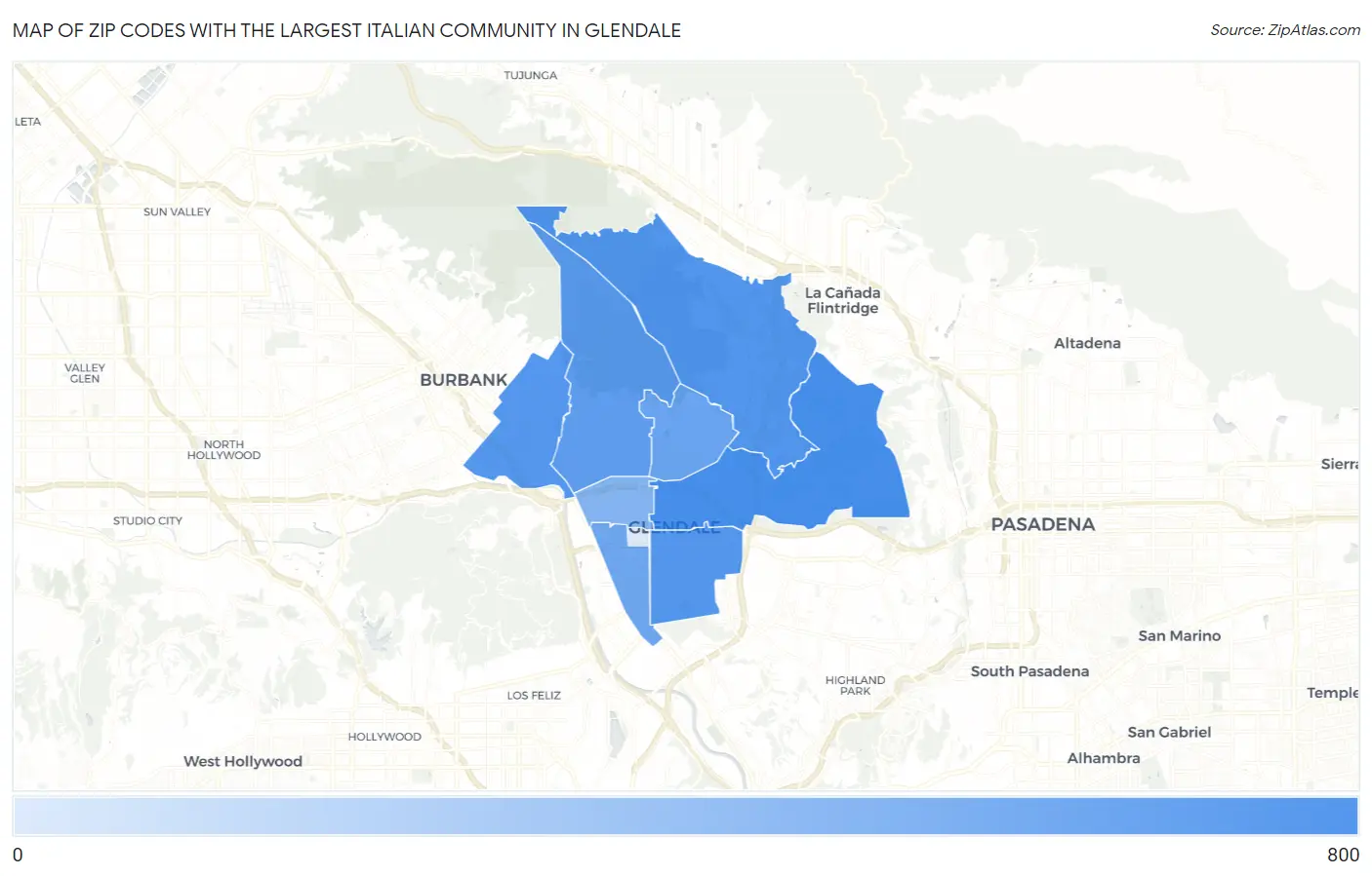 Zip Codes with the Largest Italian Community in Glendale Map