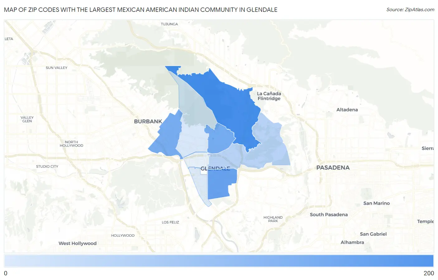 Zip Codes with the Largest Mexican American Indian Community in Glendale Map
