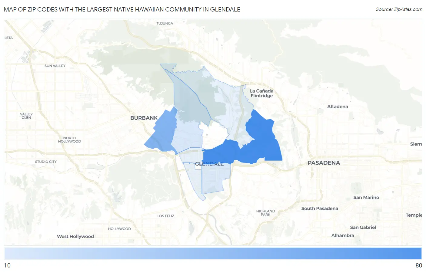 Zip Codes with the Largest Native Hawaiian Community in Glendale Map