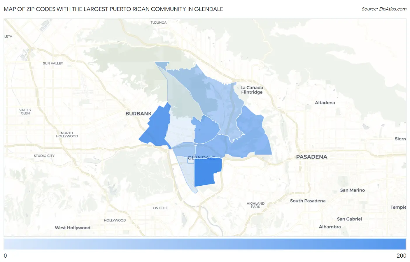 Zip Codes with the Largest Puerto Rican Community in Glendale Map