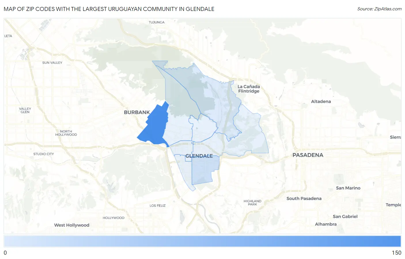 Zip Codes with the Largest Uruguayan Community in Glendale Map