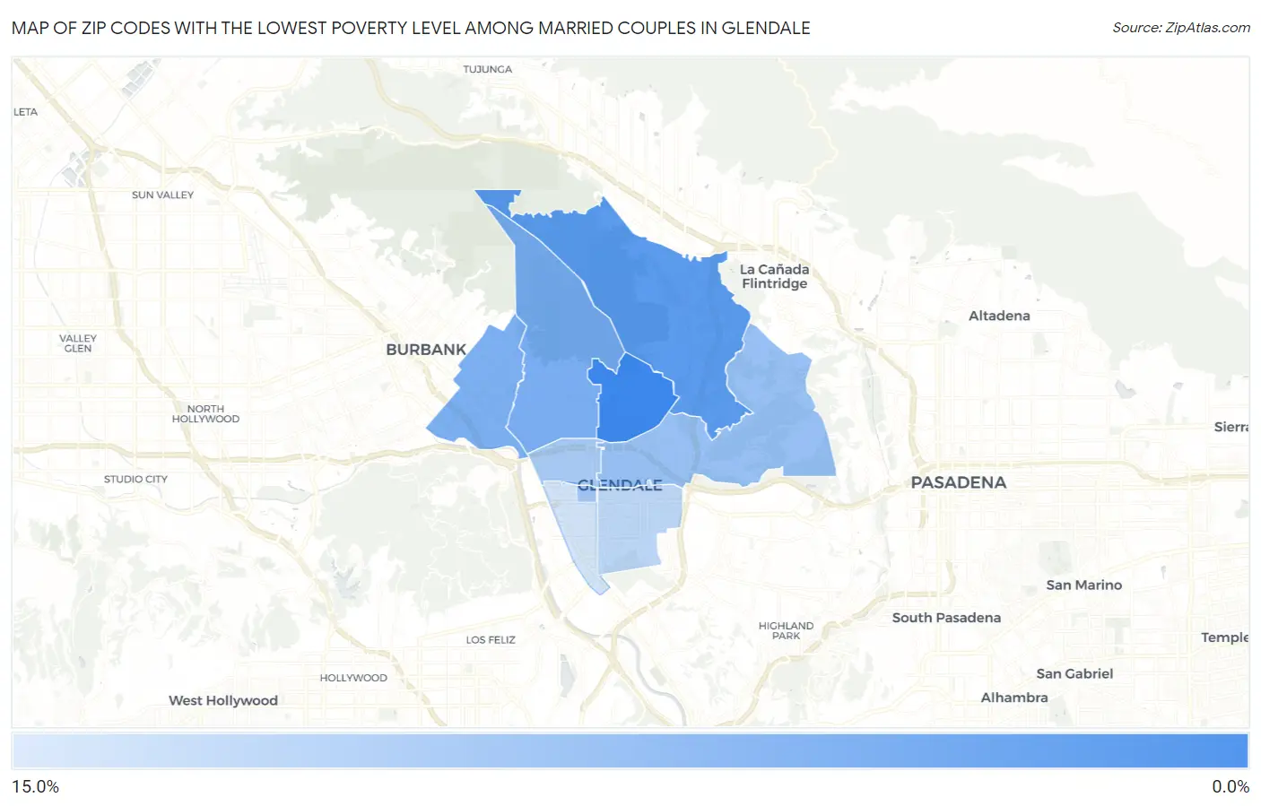 Zip Codes with the Lowest Poverty Level Among Married Couples in Glendale Map
