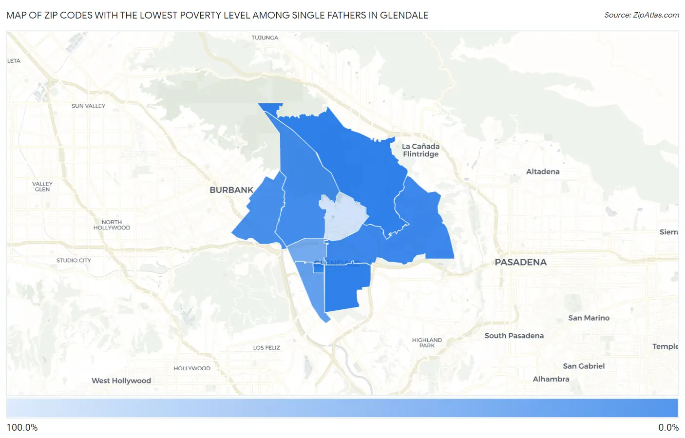 Zip Codes with the Lowest Poverty Level Among Single Fathers in Glendale Map