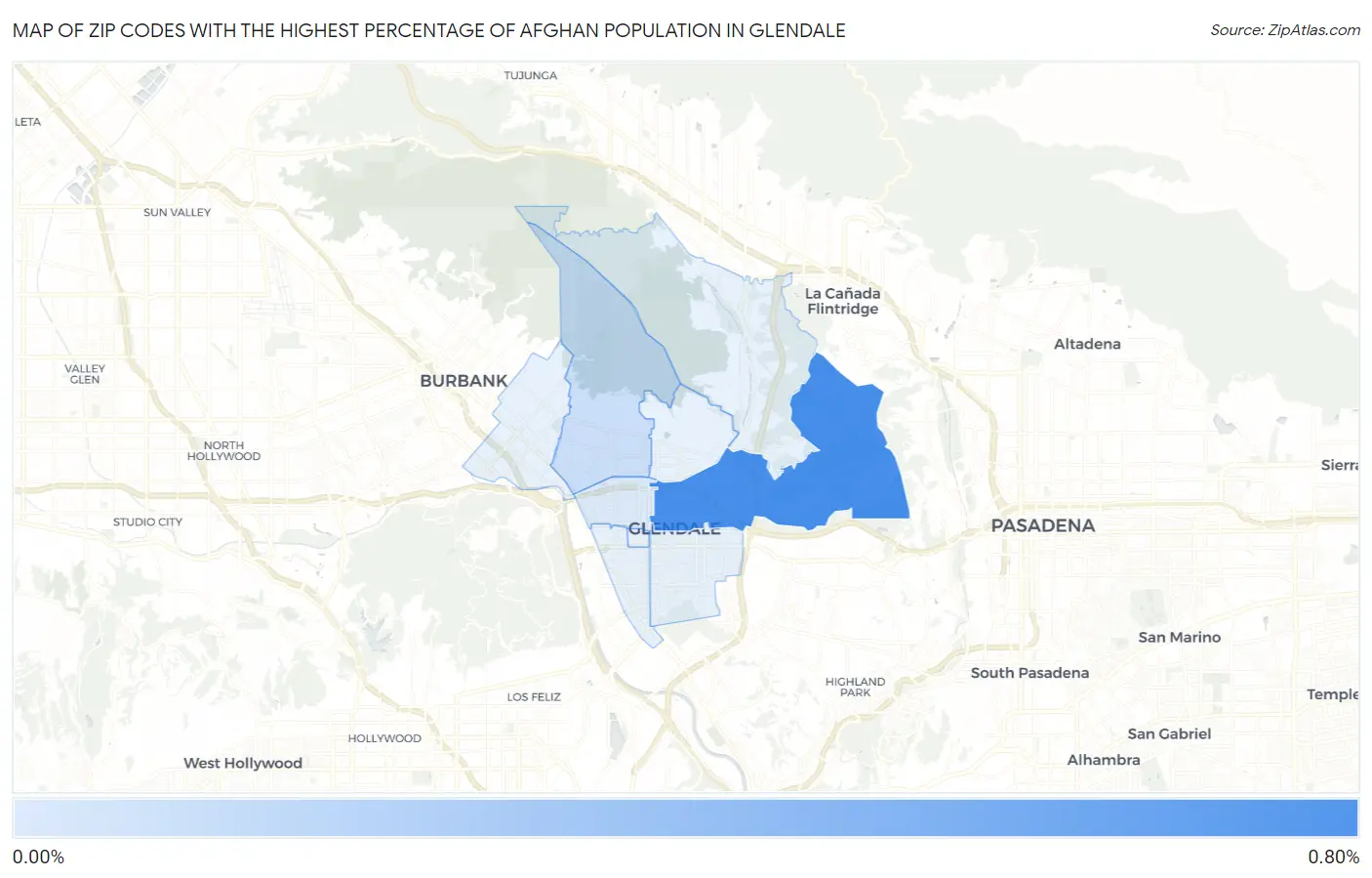Zip Codes with the Highest Percentage of Afghan Population in Glendale Map