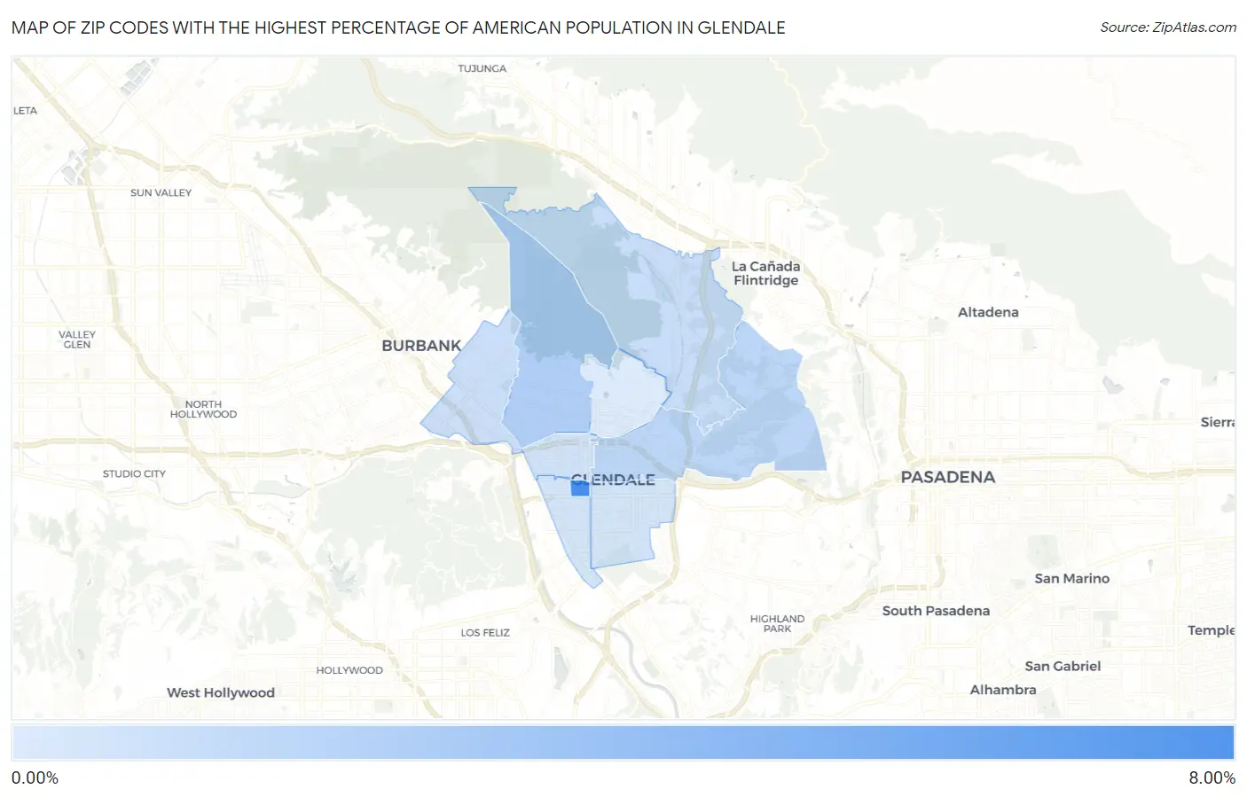 Zip Codes with the Highest Percentage of American Population in Glendale Map