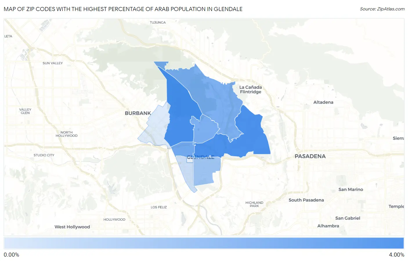 Zip Codes with the Highest Percentage of Arab Population in Glendale Map