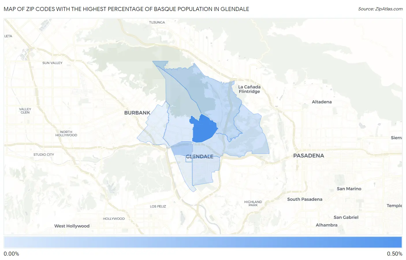 Zip Codes with the Highest Percentage of Basque Population in Glendale Map