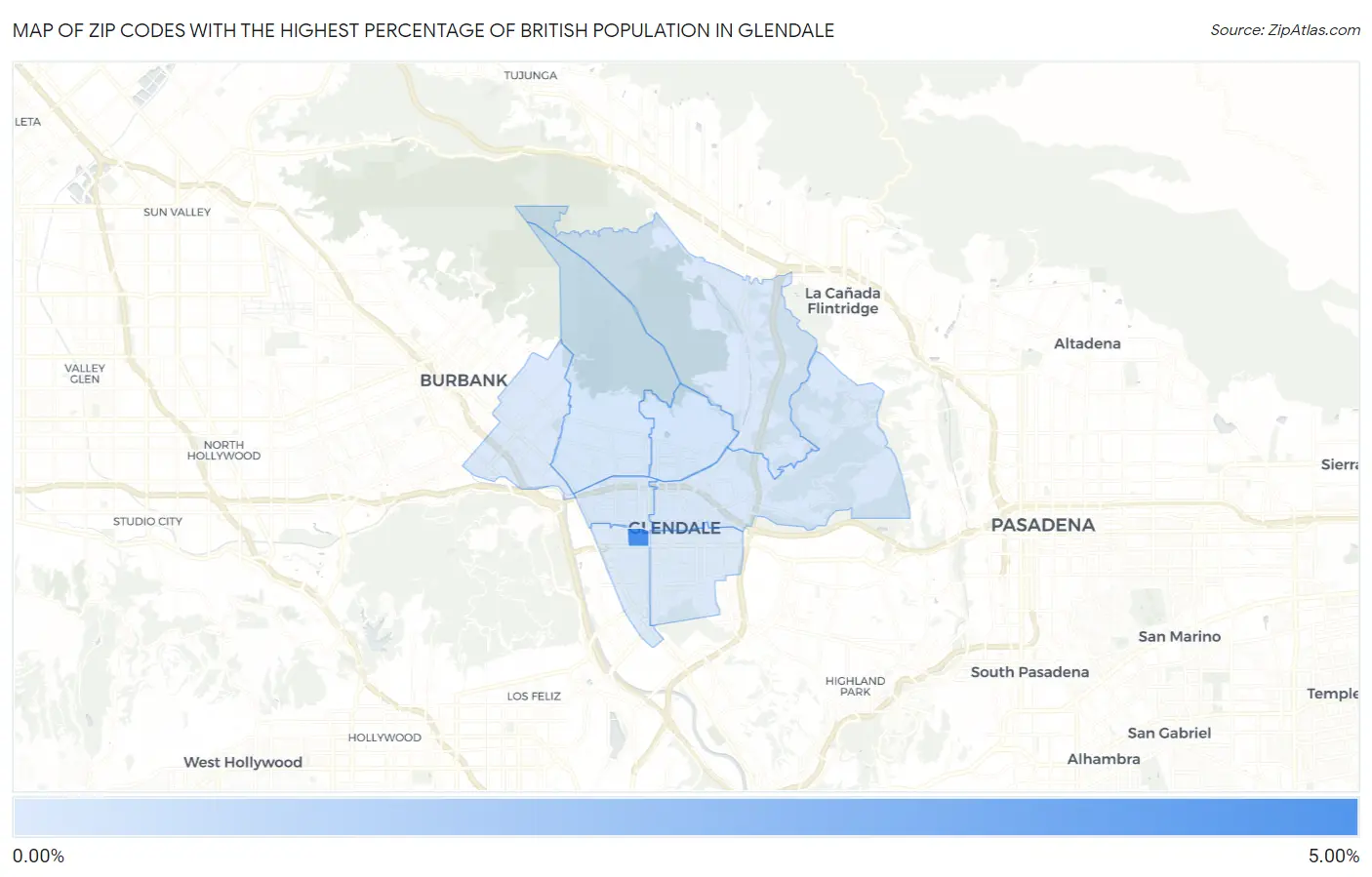 Zip Codes with the Highest Percentage of British Population in Glendale Map