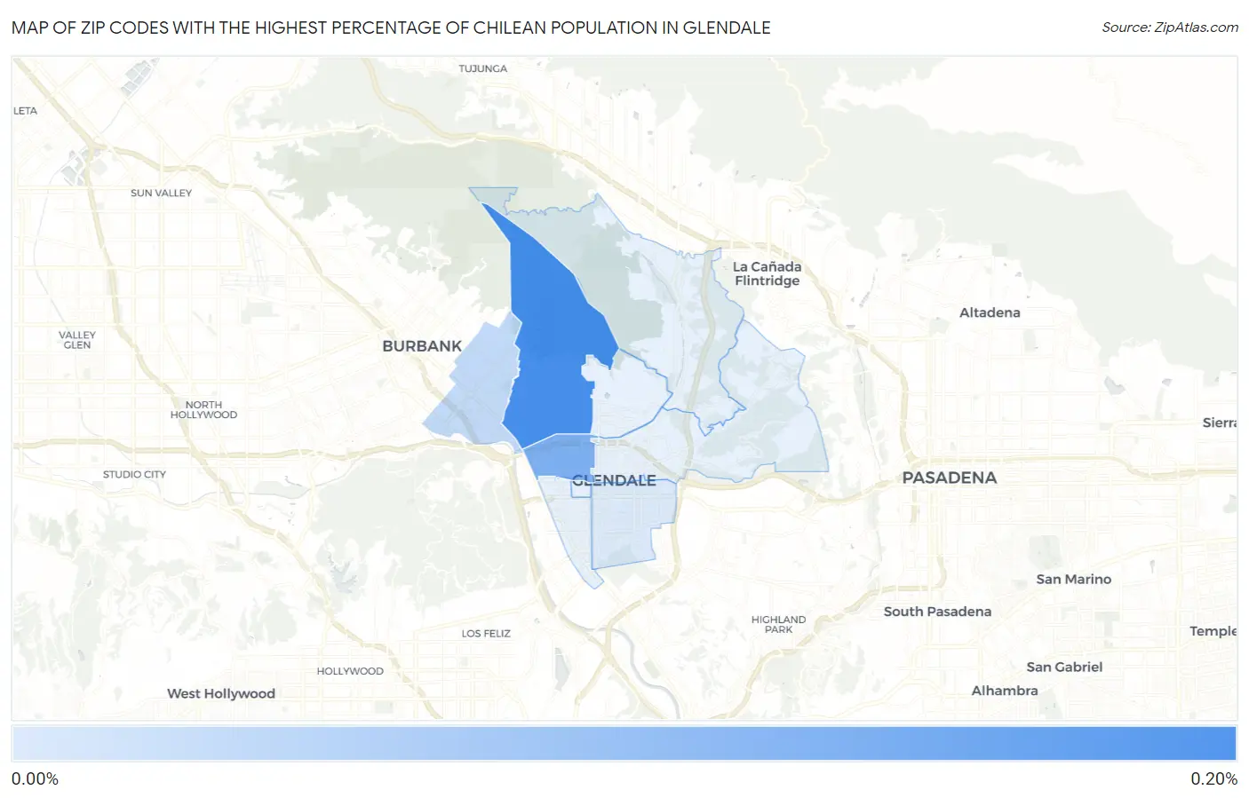Zip Codes with the Highest Percentage of Chilean Population in Glendale Map