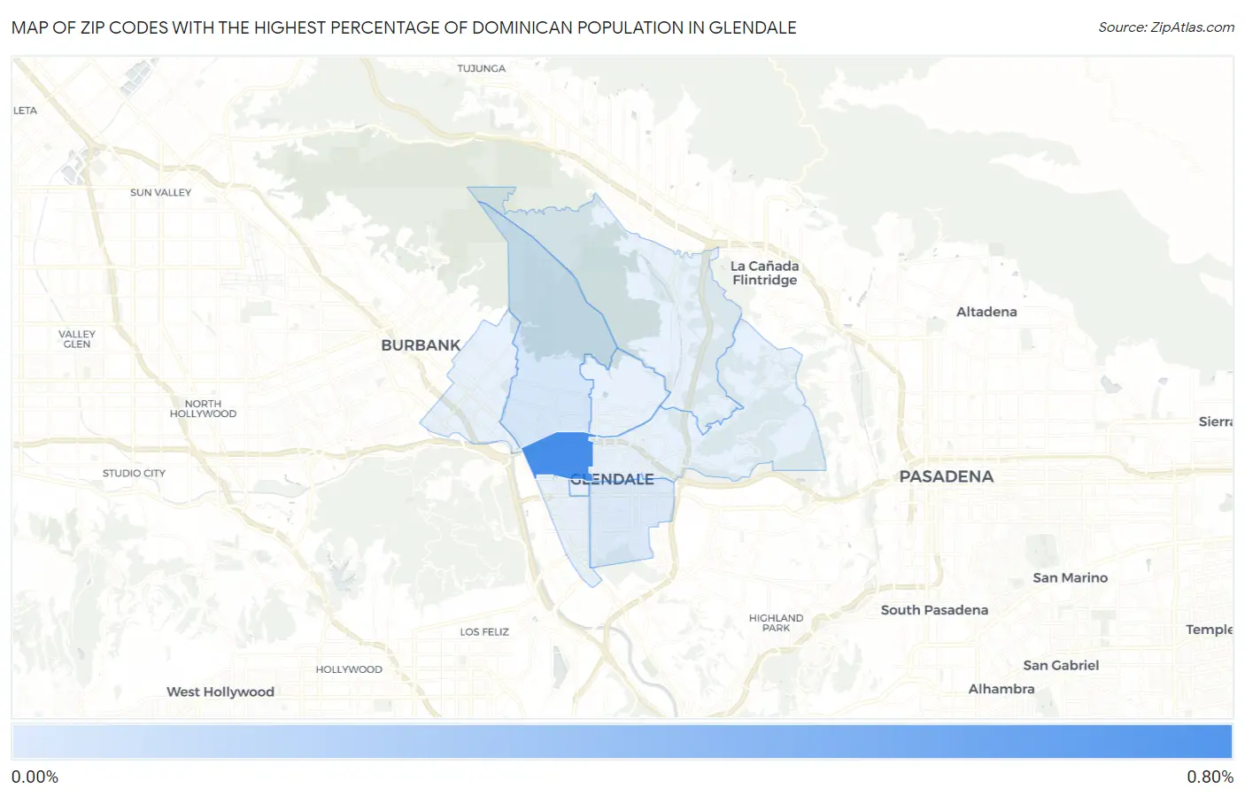 Zip Codes with the Highest Percentage of Dominican Population in Glendale Map