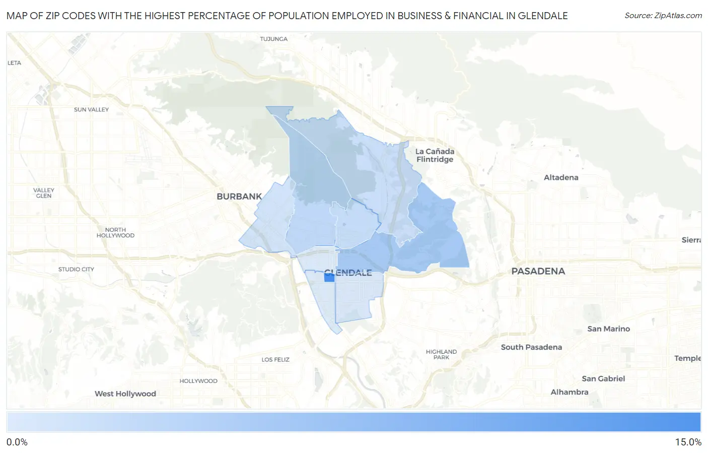 Zip Codes with the Highest Percentage of Population Employed in Business & Financial in Glendale Map