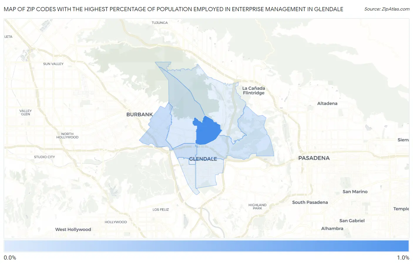 Zip Codes with the Highest Percentage of Population Employed in Enterprise Management in Glendale Map