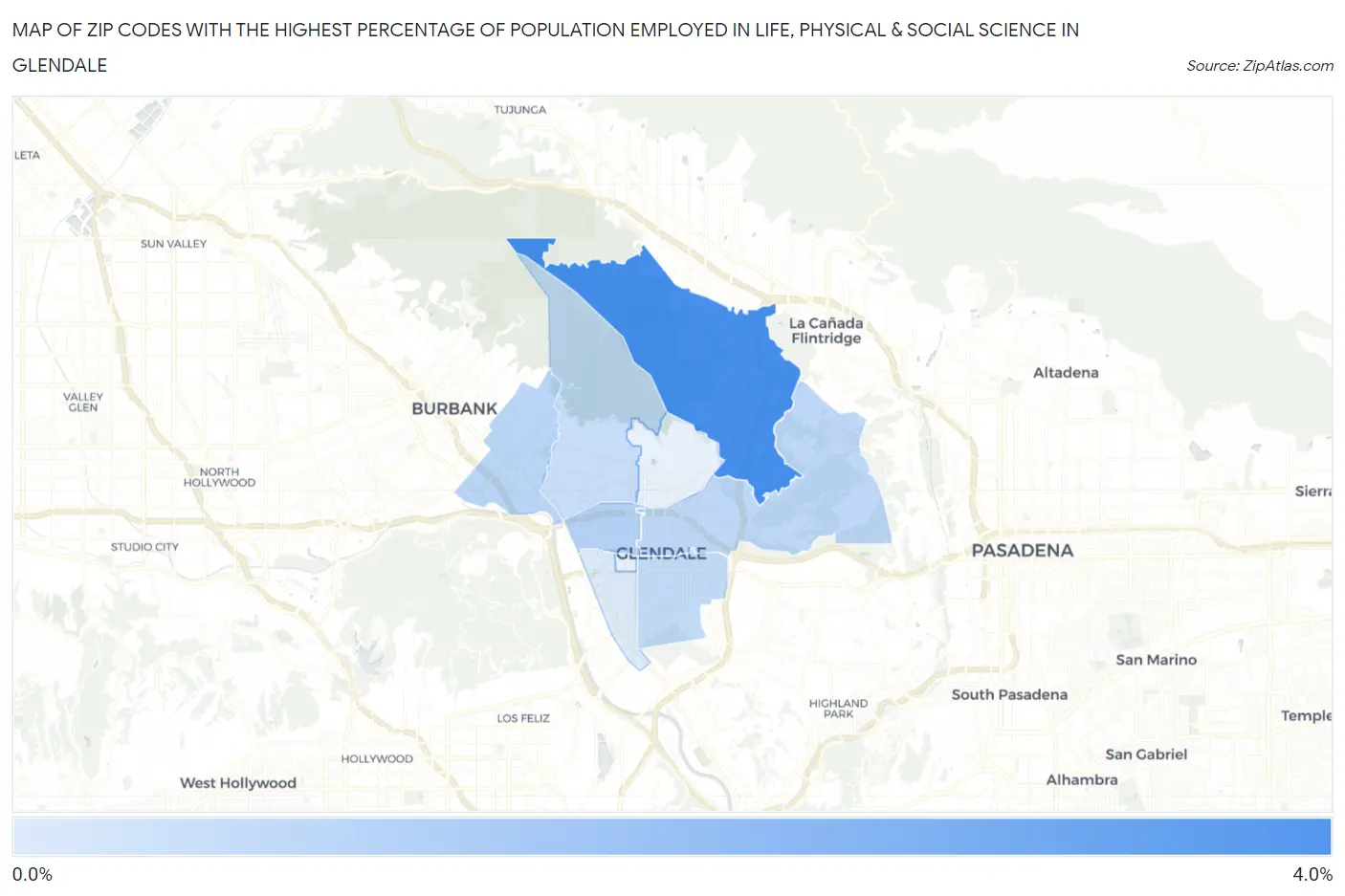 Zip Codes with the Highest Percentage of Population Employed in Life, Physical & Social Science in Glendale Map