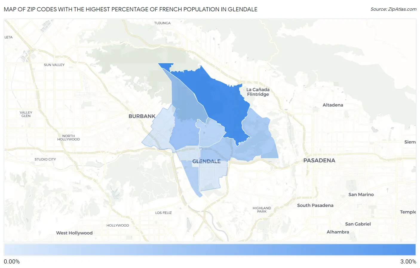 Zip Codes with the Highest Percentage of French Population in Glendale Map