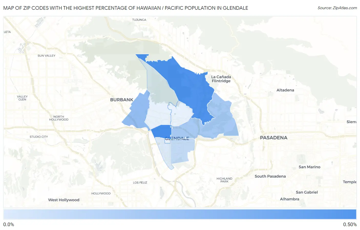 Zip Codes with the Highest Percentage of Hawaiian / Pacific Population in Glendale Map