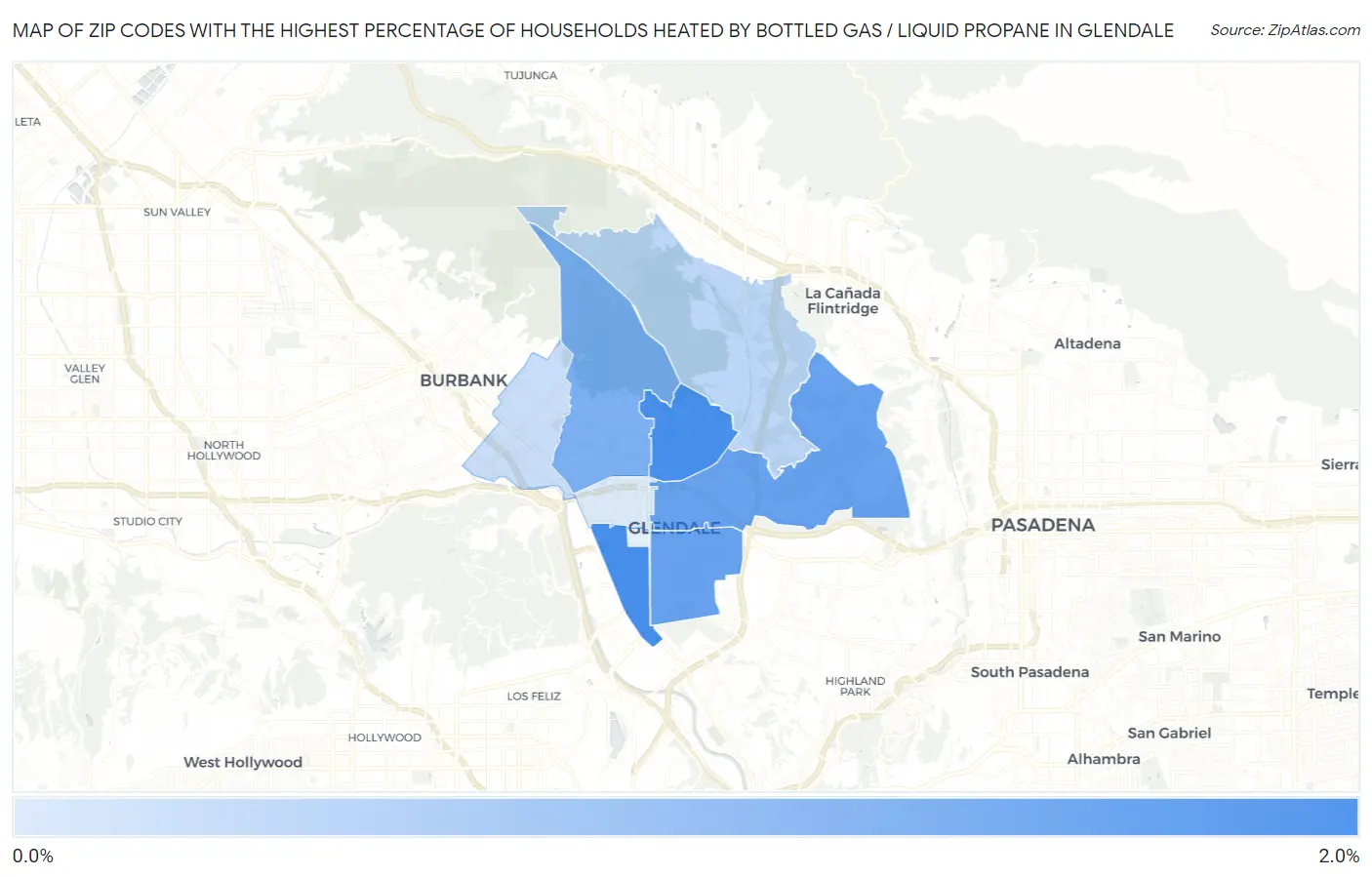 Zip Codes with the Highest Percentage of Households Heated by Bottled Gas / Liquid Propane in Glendale Map