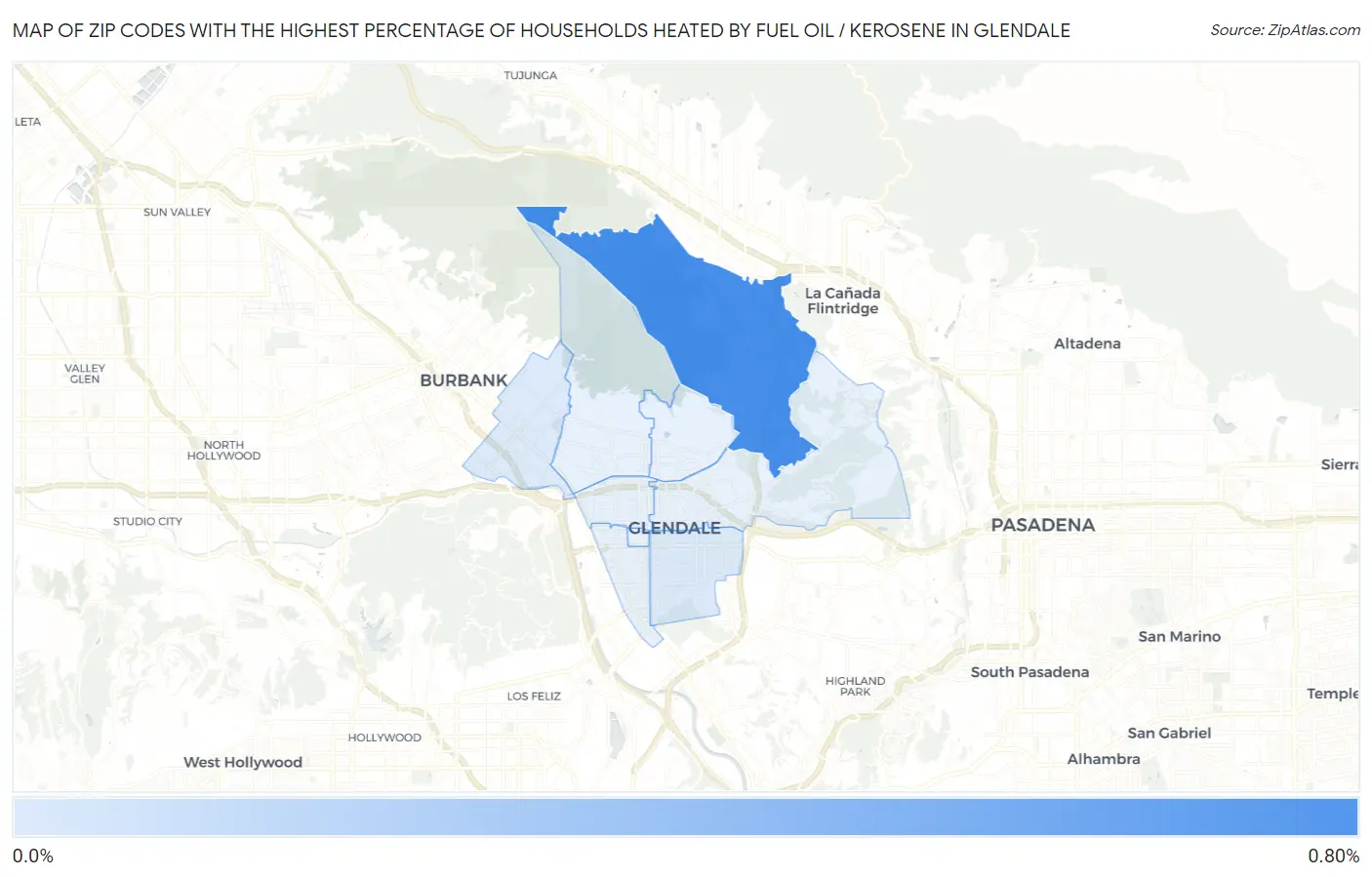 Zip Codes with the Highest Percentage of Households Heated by Fuel Oil / Kerosene in Glendale Map