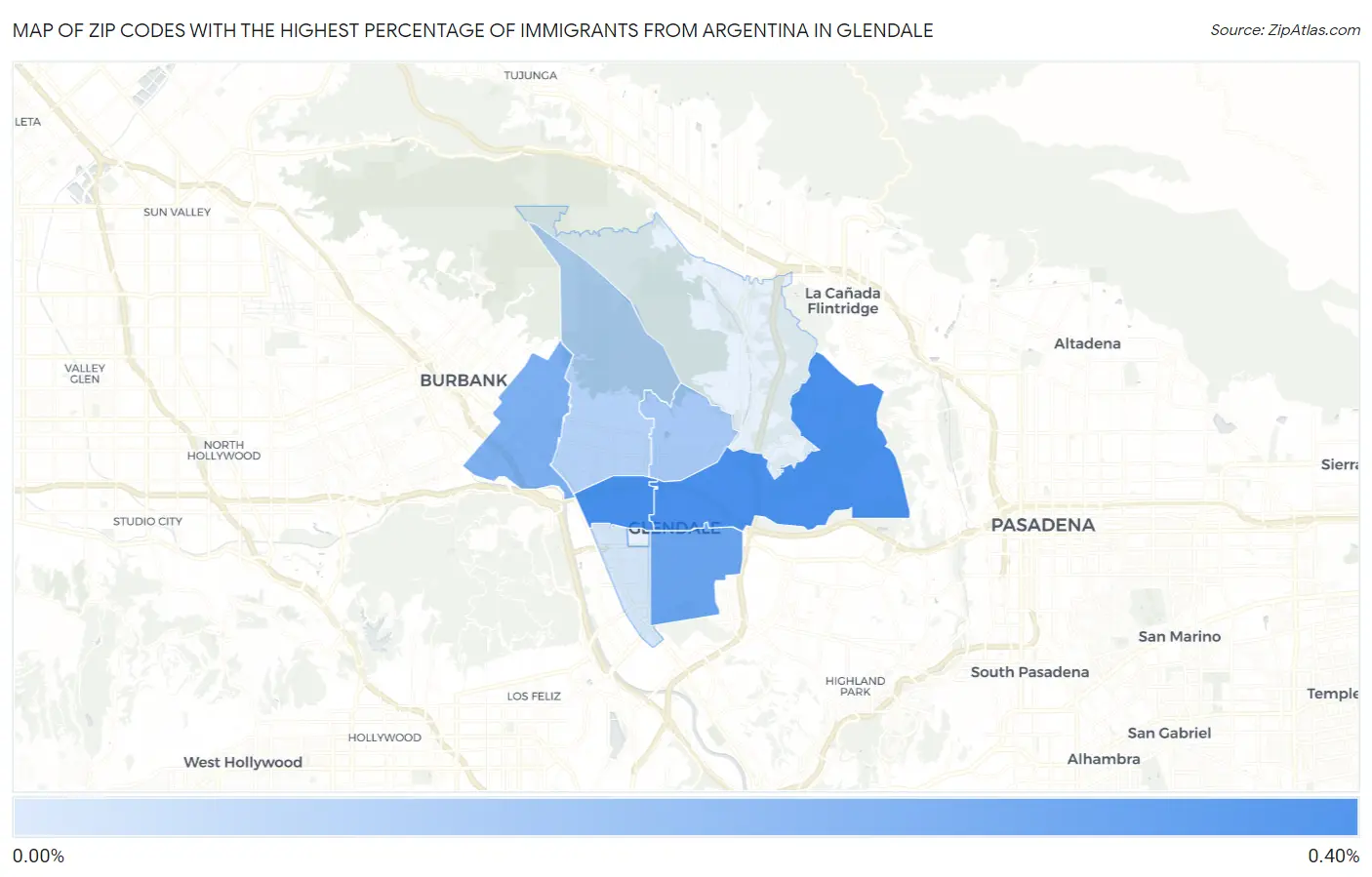 Zip Codes with the Highest Percentage of Immigrants from Argentina in Glendale Map