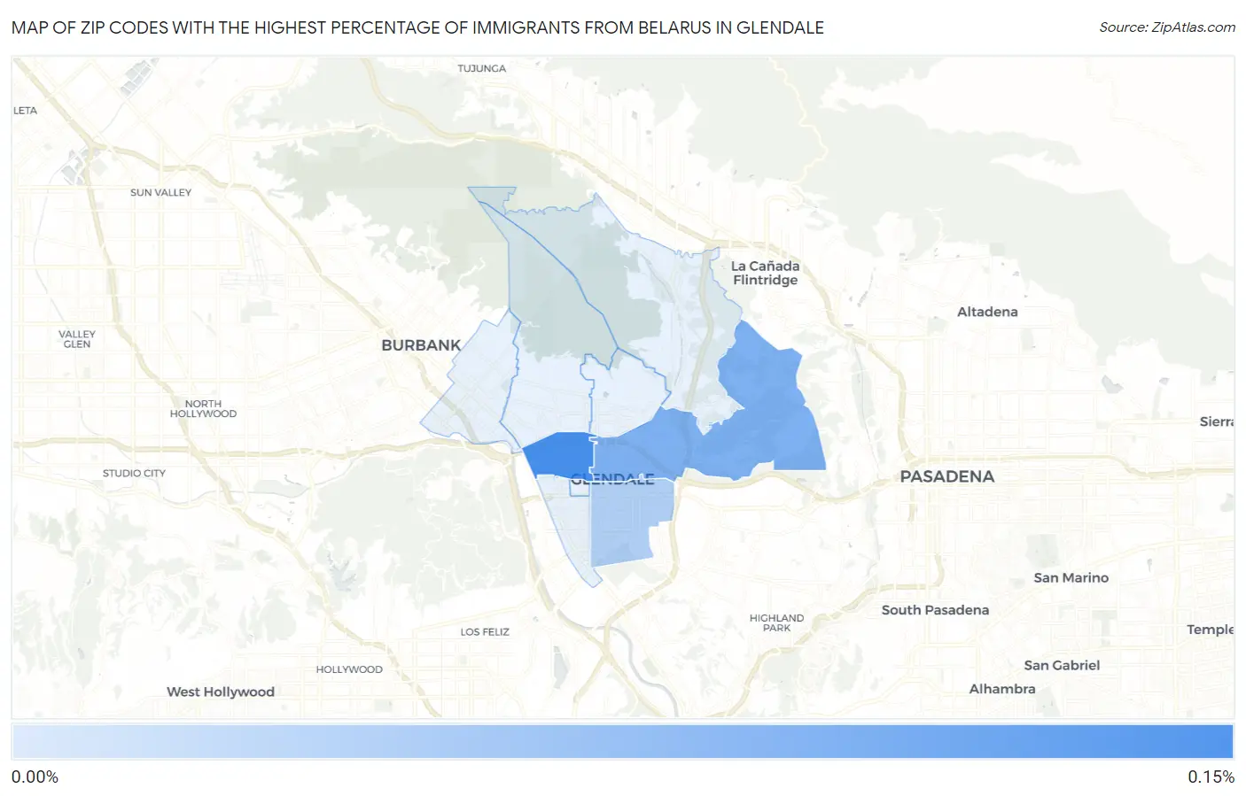 Zip Codes with the Highest Percentage of Immigrants from Belarus in Glendale Map