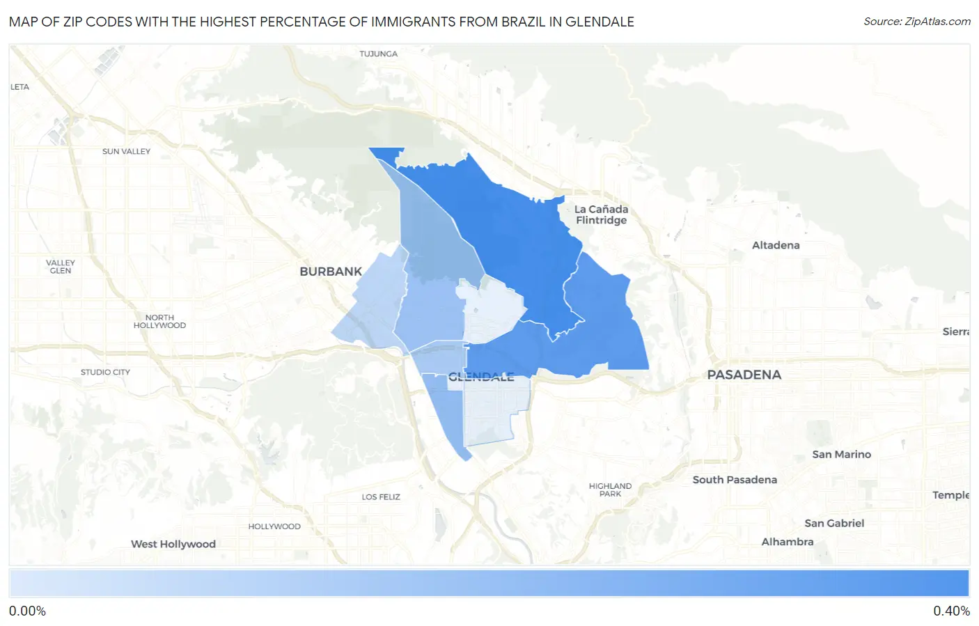Zip Codes with the Highest Percentage of Immigrants from Brazil in Glendale Map