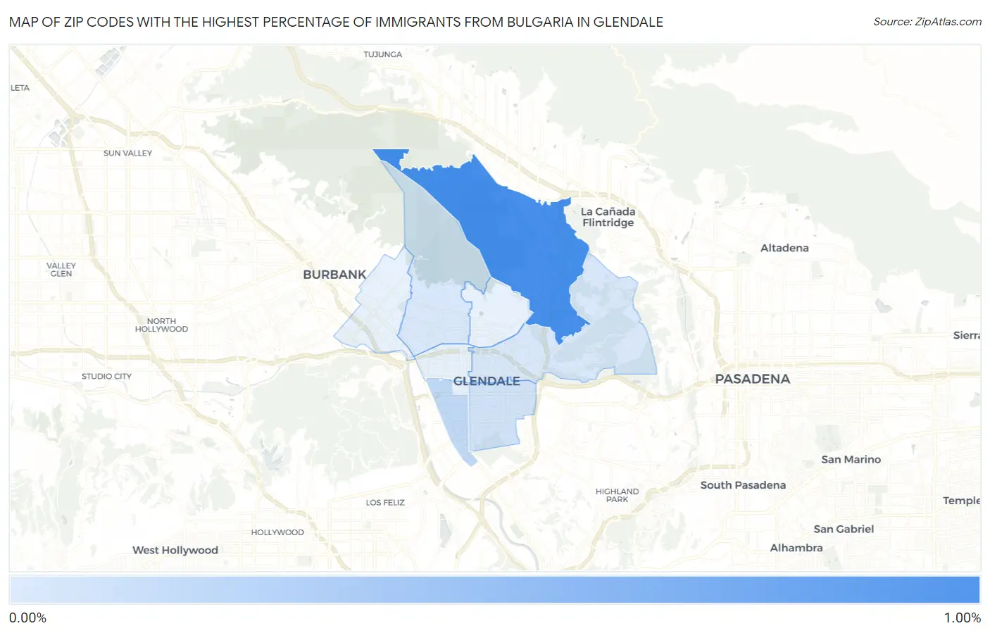 Zip Codes with the Highest Percentage of Immigrants from Bulgaria in Glendale Map